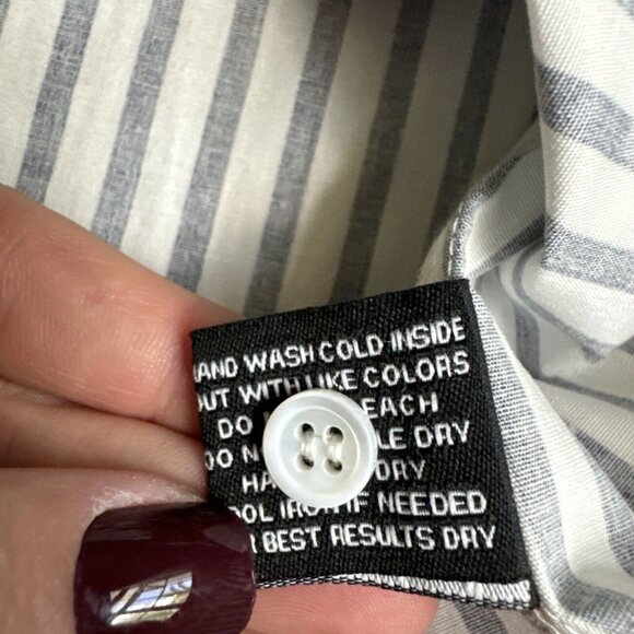 Walter Baker Womens Navy Striped Button Down Shirt M Cold Shoulder Lace Ruffle - Picture 9 of 11